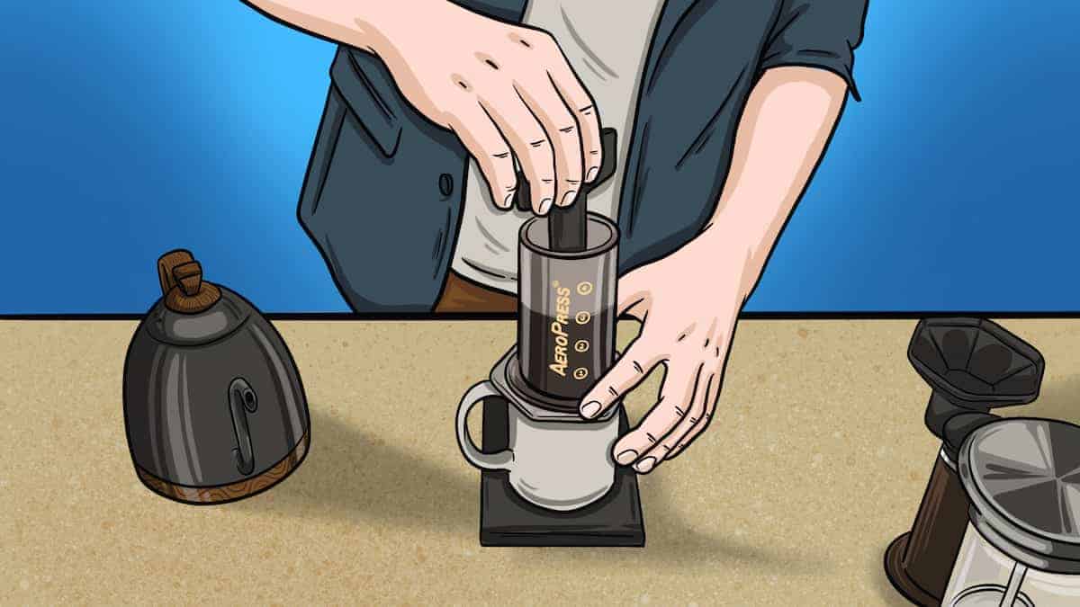 Adding Ground Coffee To AeroPress illusstration