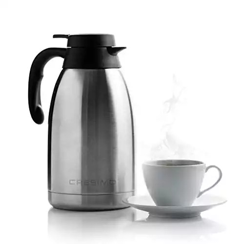 Cresimo 68 Oz Stainless Steel Thermal Carafe / Double Walled Vacuum Flask / 12 Hour Heat Retention / 2 Liter