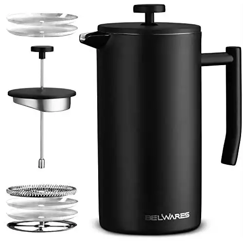 Large French Press Coffee Maker - Double Wall 304 Stainless Steel