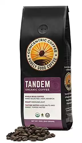 Concentric Tandem Coffee - Organic Dark Roast - Dark Toasted Hazelnuts and Sweet Toffee Notes - (12oz/ 340g Bag)