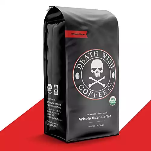 Death Wish Whole Bean Coffee [16 oz.] The World's Strongest, USDA Certified Organic, Fair Trade