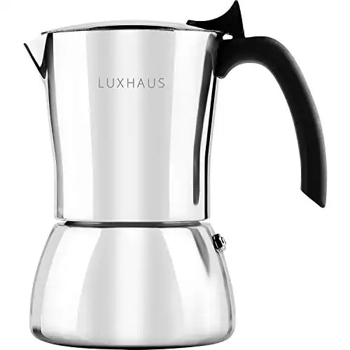 LuxHaus Stovetop Espresso Maker - 6 Cup Moka Pot Coffee Maker - 100% Steel Stainless