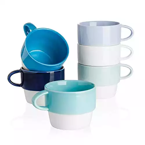Sweese Porcelain Latte Cups - Stackable Coffee Cups - 10 Ounce Set of 6