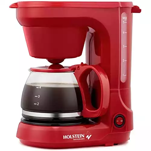 Holstein Housewares - 5-Cup Compact Brewer, Red - Auto Pause and Serve Functions