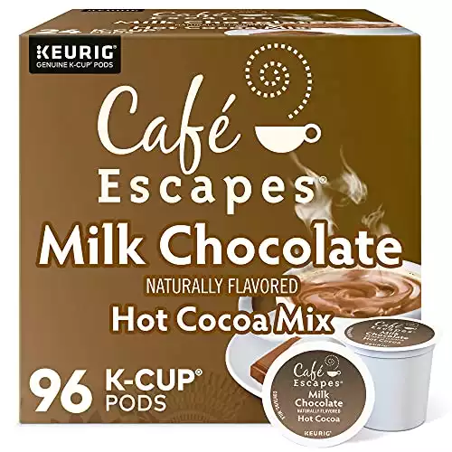 Cafe Escapes, Milk Chocolate Hot Cocoa, Single-Serve Keurig K-Cup Pods, 96 Count (4 Boxes of 24 Pods)